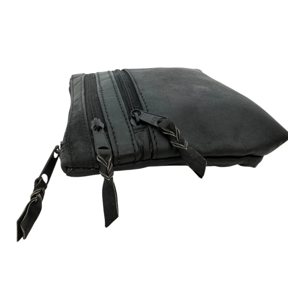 Emily Ann of Boca Raton Black Leather‎ Triple Zip Pouch Organizer Bag